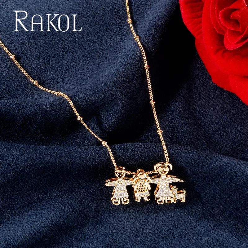 RAKOL, модный стиль, высокое качество, кубический цирконий, семейная форма, подвеска, ожерелье, ювелирные изделия из кристаллов для женщин и девочек, рождественский подарок, RN0093K