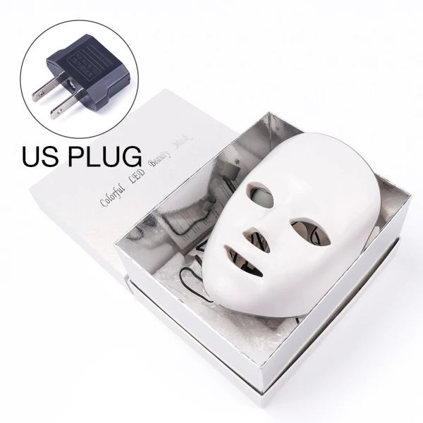 7 цветов светильник светодиодный маска для лица Омоложение кожи уход за лицом Лечение Красота анти акне светильник терапия отбеливающий инструмент - Цвет: US Plug Box