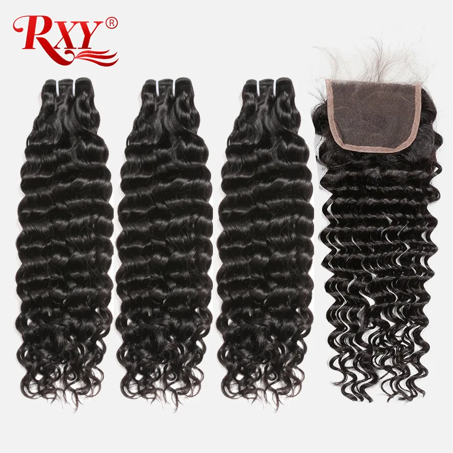 

Brazilian Deep Wave Bundles With Closure Curly Human Hair Extension 3 Bundles With Closure Remy Hair Lace Closure With Bundles