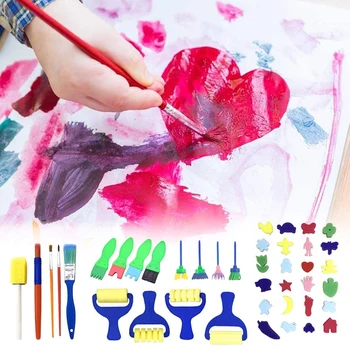 

42pcs Kids Early Learning Sponge Painting Brushes Kit Sponge Drawing Shapes Paint Craft Brushes Sponge Drawing tool For Toddlers