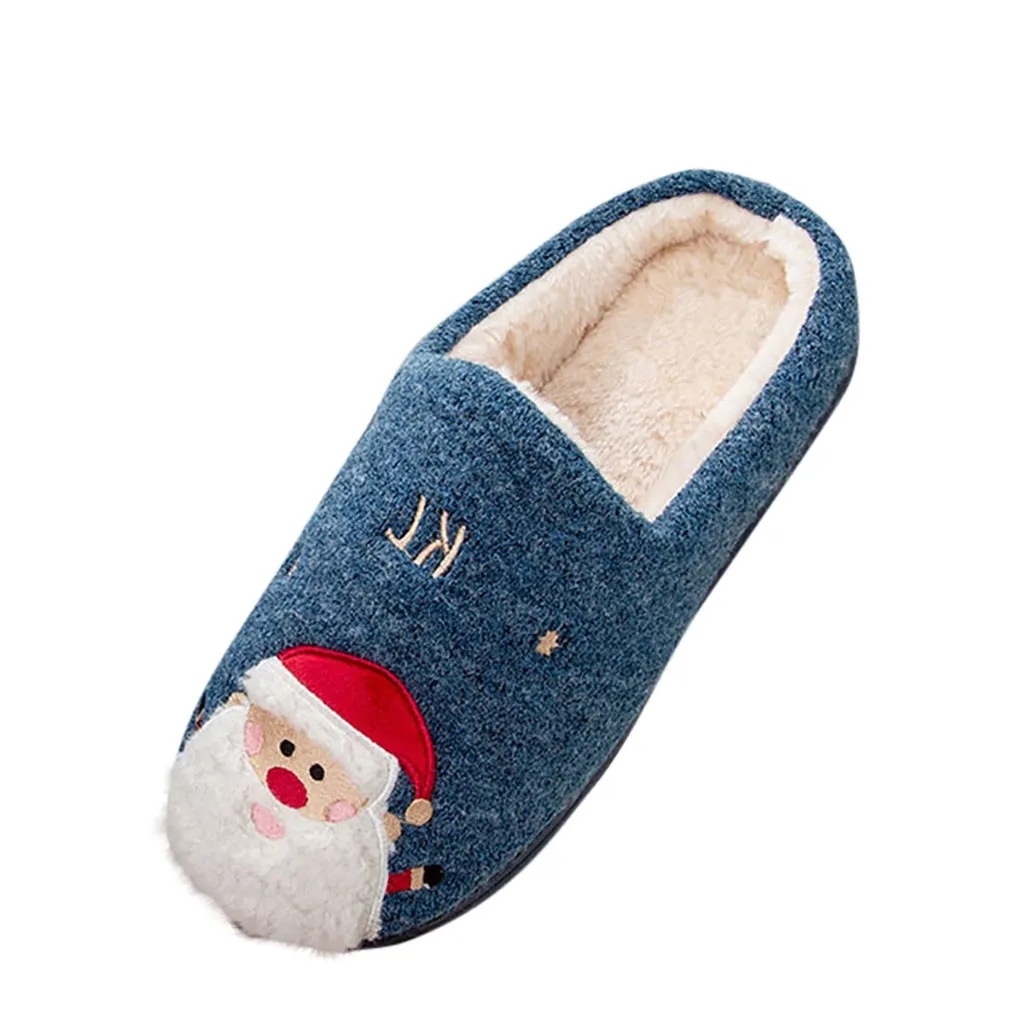 Зимние теплые мужские хлопковые домашние тапочки из флока и плюша на платформе в рождественском стиле; Милая обувь с Санта-Клаусом и оленем; домашние тапочки; большие размеры