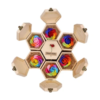 

Handmade Wooden Box Mini Jewelry Boxes With Essential Oil Soap Flower Colorful Rose Romantic Valentine's Gifts Home Decoration