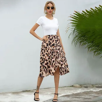 

skirts women fashion 2020 one-piece strappy chiffon skirt Summer Beach Leopard print Half open strappy skirt Lady woman skirts