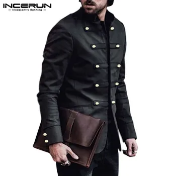 

INCERUN Vintage Fashion Men Solid Color Stand Collar Outerwear Coats Casual Gothic Punk Style Mens Jackets Coats Streetwear 2020