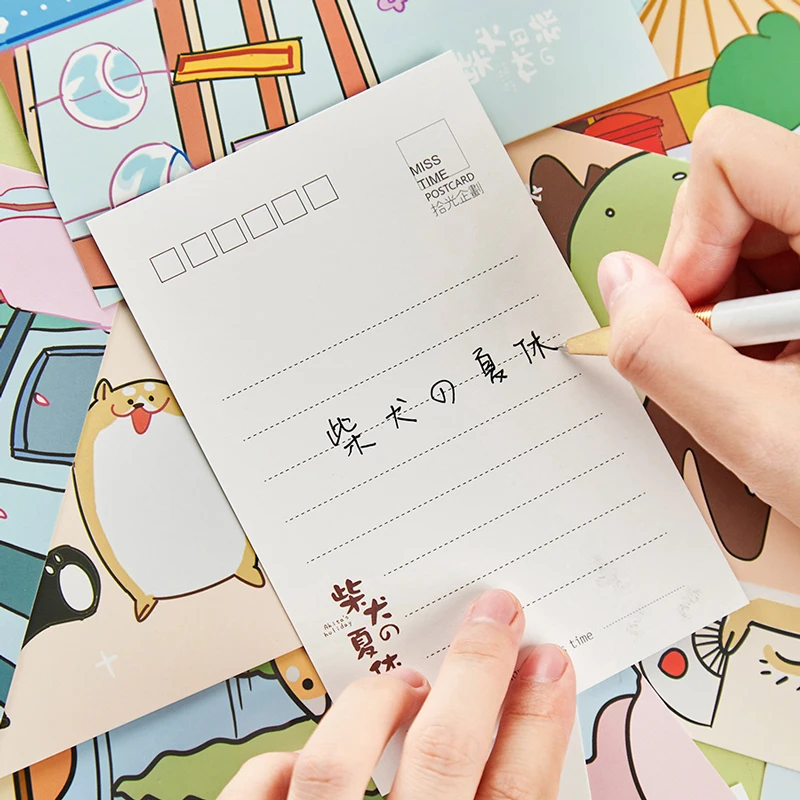 30 Pcs/Set Akita's Holiday Travel Paper Postcard DIY Cartoon Greeting Cards Message Card New Year Gift