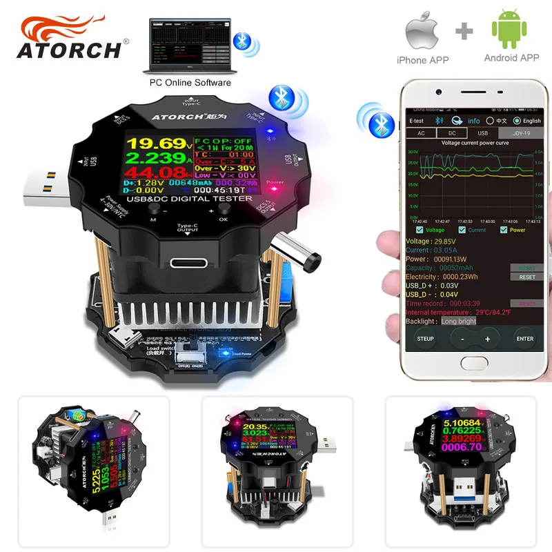 Comprar Comprobador de batería de aplicación de Color carga electrónica Indicador de monitor de 18650 Capacidad carga de descarga medidor usb cc 12v fuente de alimentación