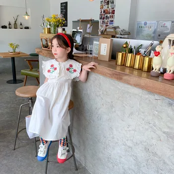 

2020 Korea Style Girls Embroidery Dress Summer Short Sleeve Fashion Girls Dresses 2-7 Years