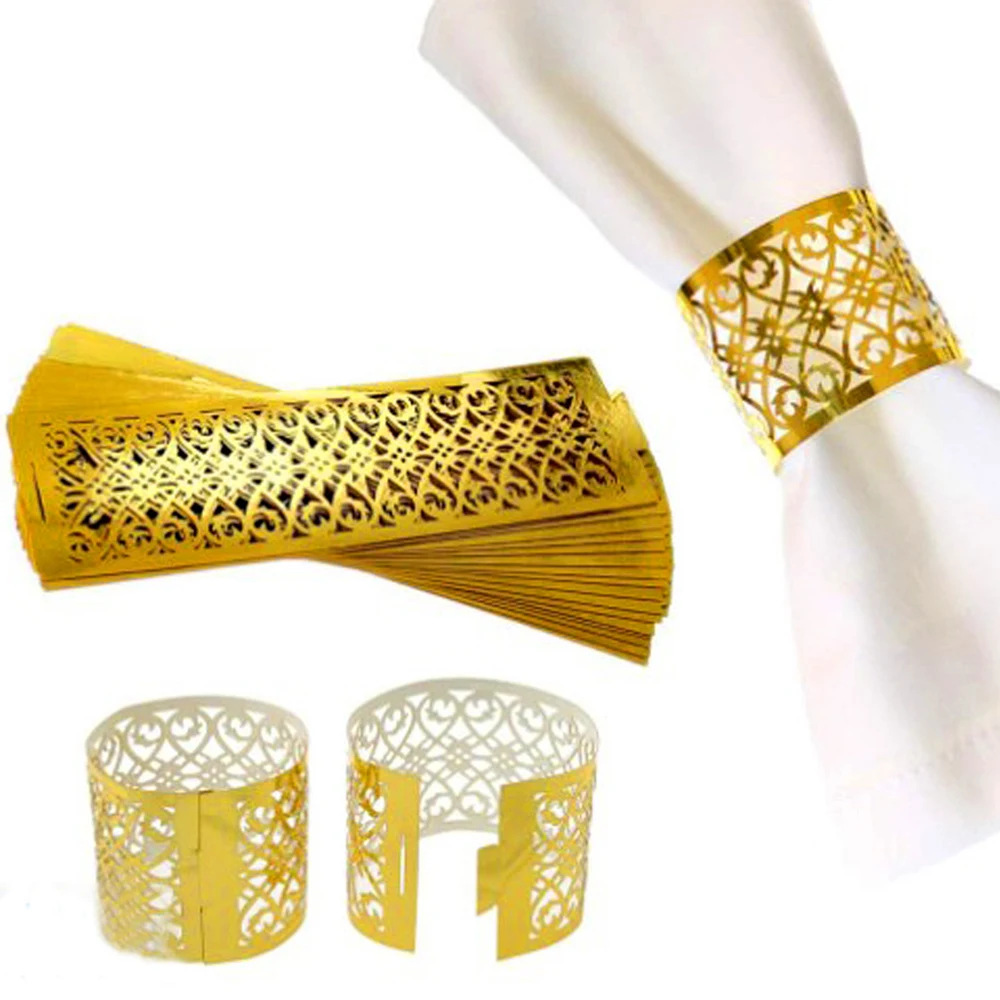 

New 50pcs Decorative Paper Lace Napkin Rings For Wedding Table Decoration Rhinestone Towel Napkin Rings Holder Party Supplies