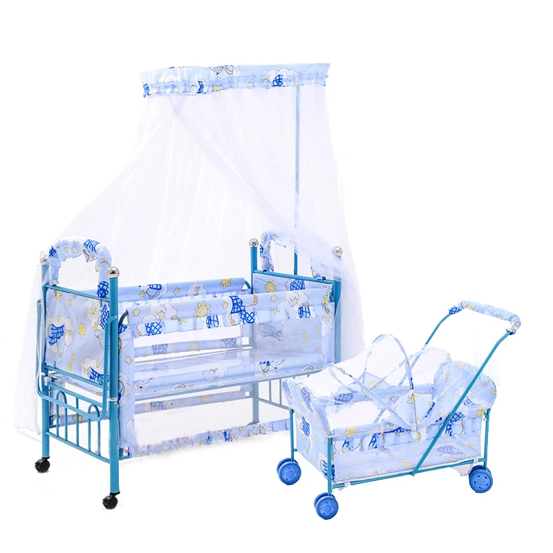 

Lengthened Baby Crib with Inner Rocking Cradle, Multifunctional Kids Cot Can Joint Adult Bed, Mosquito Net Included