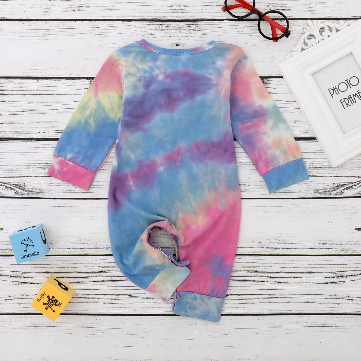 FOCUSNORM Newborn Baby Girls Boys Rompers Tie-Dye Printed Long Sleeve Button Autumn Jumpsuits 4 Colors