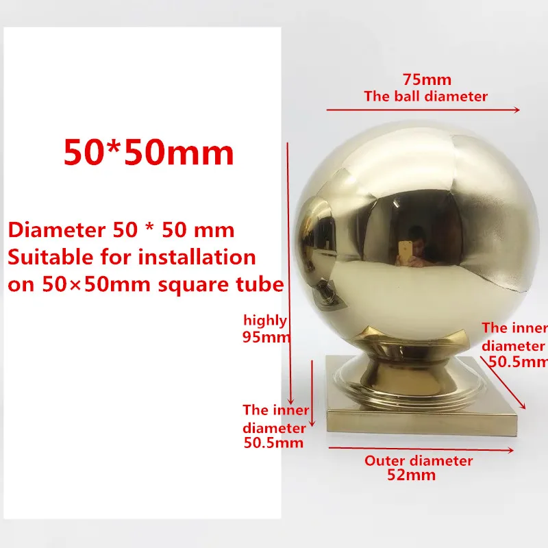 golden50mm 304 шар из нержавеющей стали, квадратный шар сиденья, сварной полый шар, подходит для лестничных поручней, наружное ограждение украшения - Цвет: golden50mm