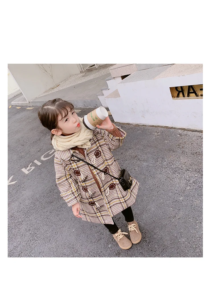 Kid Girls Winter Plaid Woolen Jackets Children Outerwear Jackets for Girls Long Coat and Jackets Plaid Outerwear Wool Coats