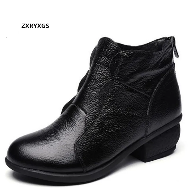 

ZXRYXGS 2024 Autumn Winter Real Leather Boots Women Shoes Boots Elegant Temperament Trend Boots Thick Heel Non-slip Women Boots