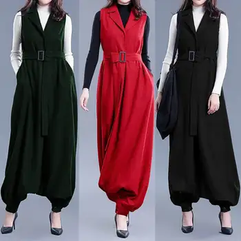

Plus Size ZANZEA Summer Autumn Button Drop Crotch Pants Women's Summer Jumpsuits Casual Belt OL Playsuits Female Lapel Rompers
