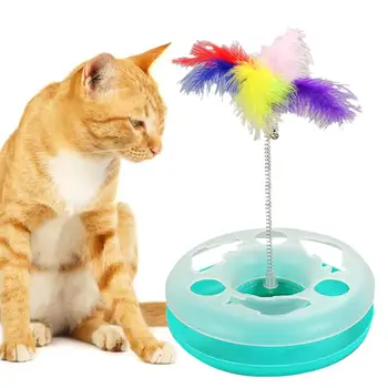 

Pet Cat DIY Spring Turntable Rolling Bell Colorful Feathers Squeak Kitten Funny Toy Wear-resistant Plastic Interactive Supplies