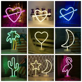 

LED Night Light Battery USB Charging Love Heart Coconut Tree Flamingo Neon Lamp for Kids Bedroom Home Decor