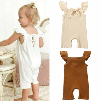 

2020 Baby Girls Romper Summer Baby Clothing Newbown Sleeveless Ribbed Ruffled Solid Jumpsuits Solid Infant Playsuits 3M-24M