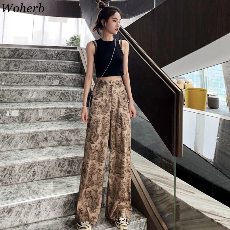 Woherb Korean Style Wide Leg Pants 