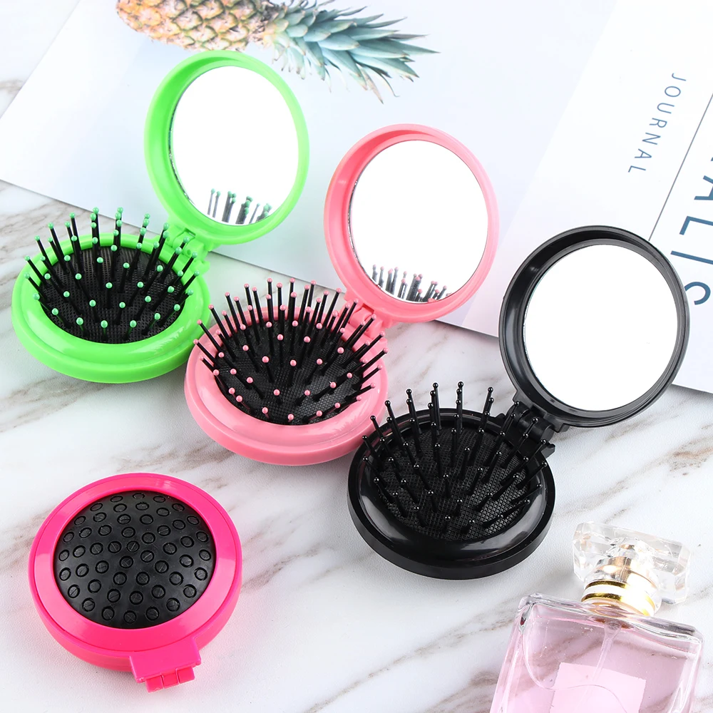 1PC Pocket Size Folding Hair Brush Travel Comb With Cosmetic Mirror Scalp  Massager Beauty Tools Air Bag Comb Beauty Tool 4 Color - AliExpress