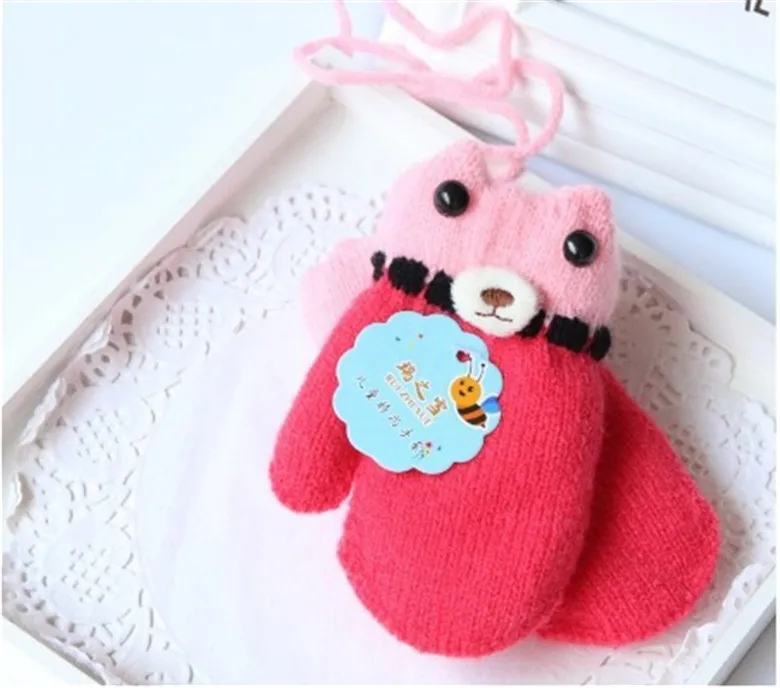 Rose Emmababy модные зимние теплые детские дети для маленьких девочек перчатки для мальчика, плотные меховые варежки с веревкой UK - Цвет: Rose
