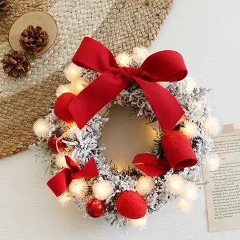 

Christmas Wreath Handmade Rattan Pendant Garland Flower Christmas Tree Door Hanging Wreath with String Light Wall Decoration