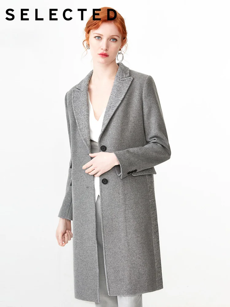 SELECTED Women's Mid-length Cotton-rich Woolen Splice Overcoat S|419127501