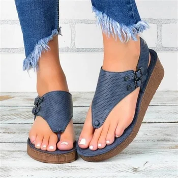 

Women's Flat Sandals 2020 Summer New Solid Color Beach Wedge Sandals Shoes Dropshipping Buckle Female Platform Sandals Shoes