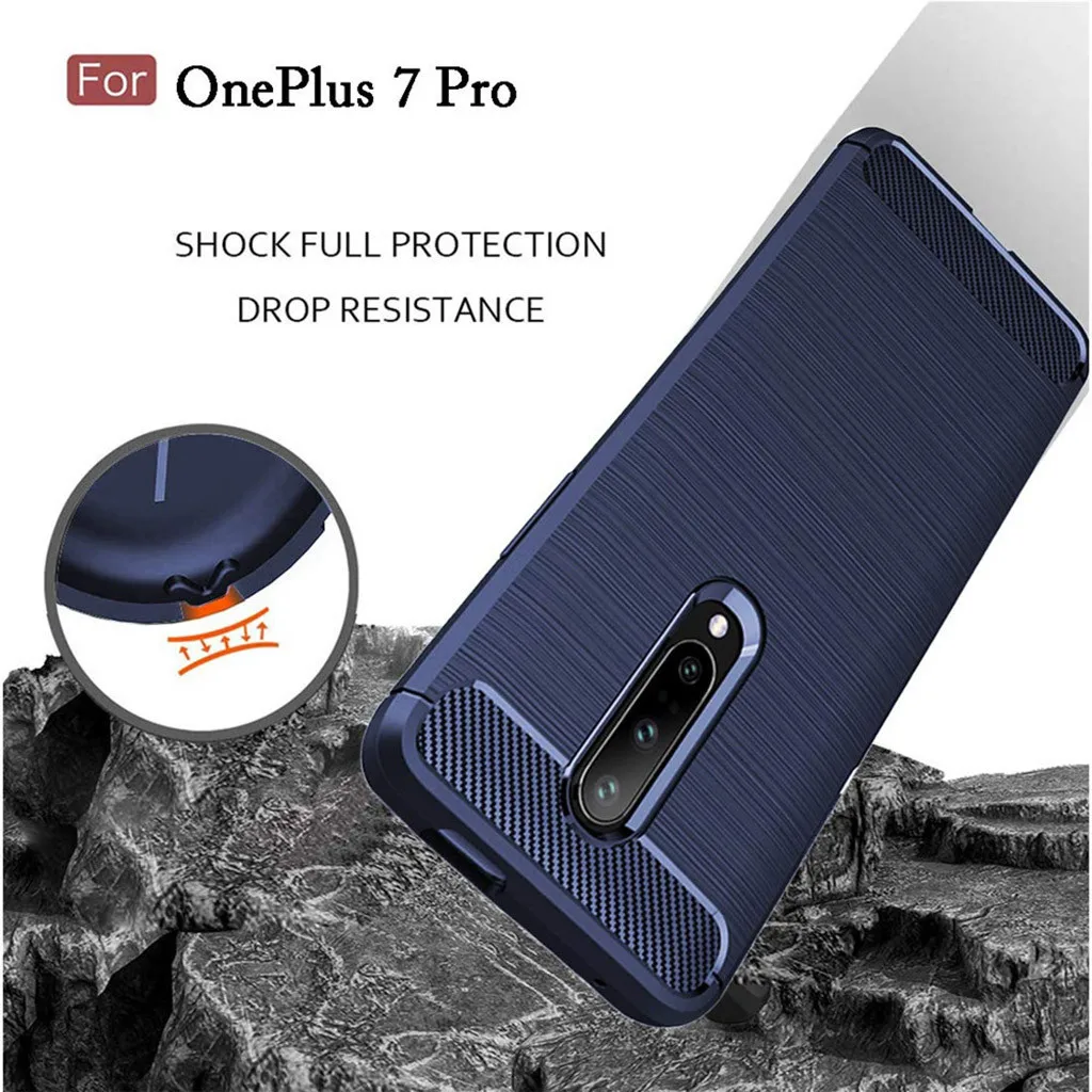 For Oneplus 7 Pro 6.7 inch Luxury Silicone Rubber Protective Hard Phone Case Dirt-resistant Slim Cover Carbon fibre Hard Case