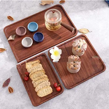 

Ebony Wooden Trays Fruit Serving Trays decorative Round/Oval/Rectangular Steak Dinner Plate Food Tea Plate Kitchen Storage