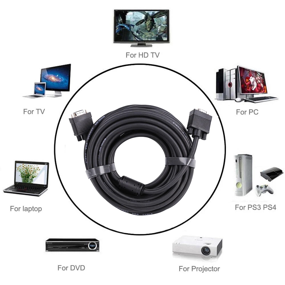Cable VGA a VGA 1080P, Cable Coaxial macho a macho con núcleos de ferrita, placa base, tarjeta gráfica, alimentación para PC, HDTV|Cables DVI| - AliExpress