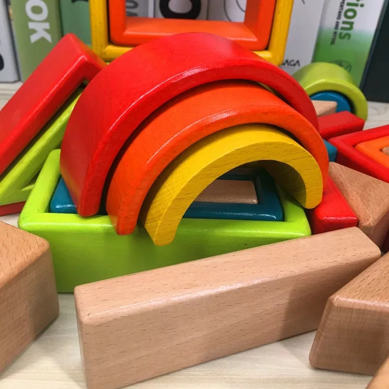 32-piece Kids Wooden Rainbow Stacking Blocks Educational Montessori Toys Baby Early Education Boys and Girls Gifts