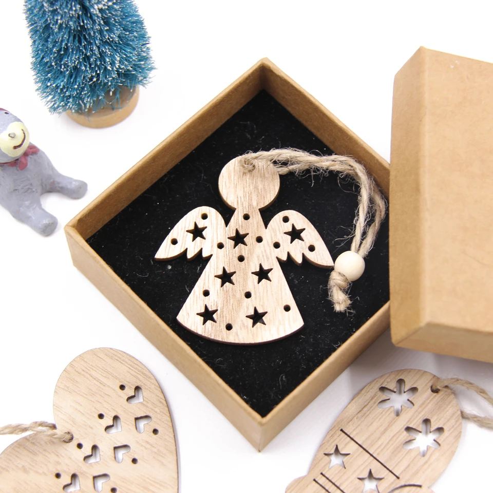 New!6PCS Cute Christmas Snowflakes&Deer&Tree Wooden Pendants Ornaments Christmas Party Decorations Xmas Tree Ornament Kids Gift