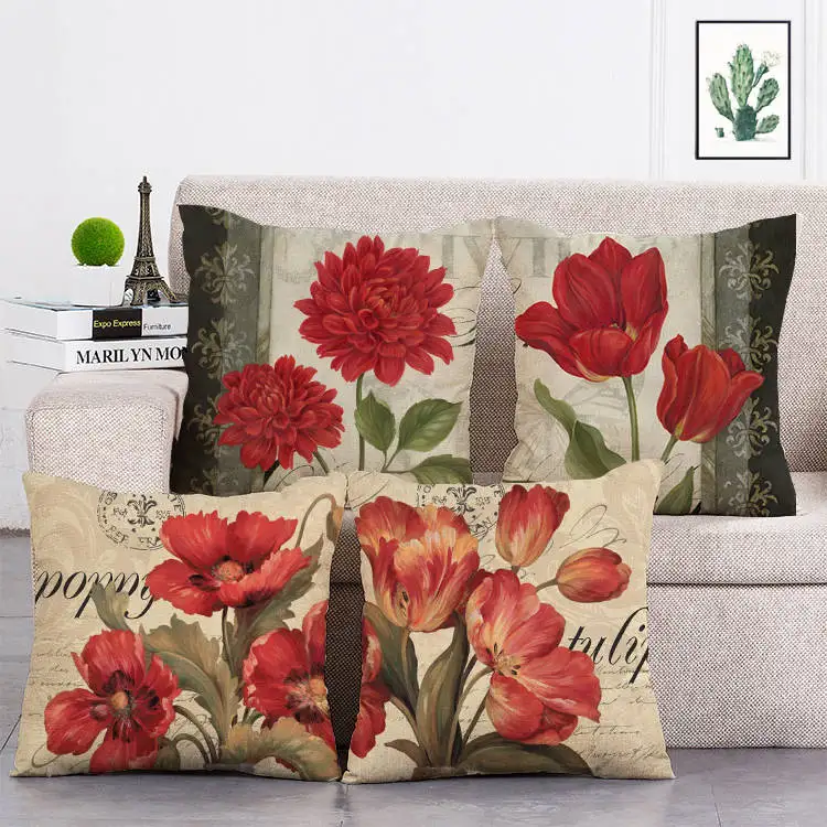 Floral Cushion Covers Colorful Flowers Throw Pillow for Home Sofa Bedroom Pink Red Roses Decorative Pillowcases T73 | Дом и сад