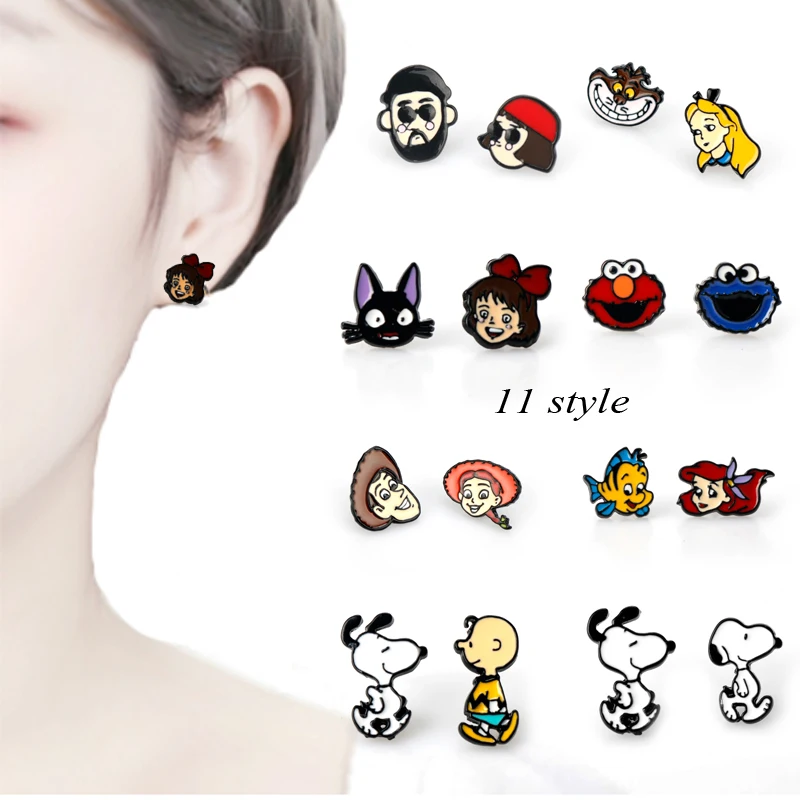 

Women Mini Stud Earring Cartoon Cheshire Cat Dog Earrings for Female Girl Fashion Jewelry Ear Studs