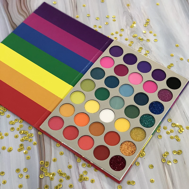 Private Label 35 Color Rainbow Eyeshadow Palette Matte Metallic Shimmer Makeup Eye Shadow Bright  Shades Make Your Own Brand