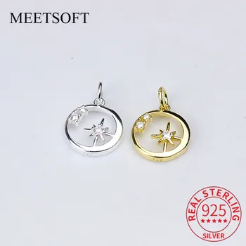 

MEETSOFT 925 Sterling Silver Crystal Hollow Circle Star Charms Geometric Element Original Jewelry Accessory