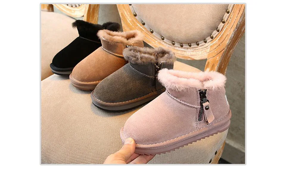 21-37 ботинки для малышей; зимние детские ботинки из натуральной кожи с натуральным мехом; ботильоны для мальчиков в простом стиле; ботинки для девочек из толстого плюша