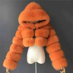2021 moda rua imitação de cabelo raposa cor sólida venda cor feminina casaco curto com capuz quente grande tamanho algodão casaco roupas