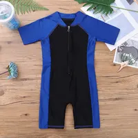 Kids Boys Girls One-piece Suits Rash Guards for Surfing Short Sleeves Zippered Shorty Wetsuits Swimsuit Swimwear Bathing Suits 3