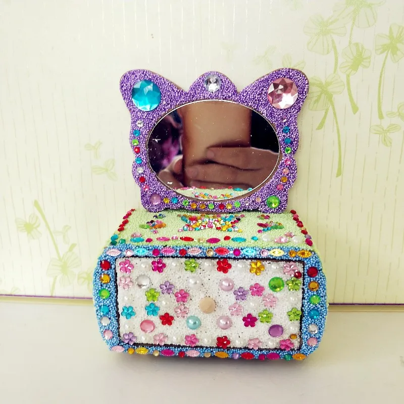 Детская Снежинка DIY с деревянным ящиком, коробка для моделирования, глина, зеркало, 10 юаней, ювелирная коробка, цветная глина, заполняющая 10 юаней