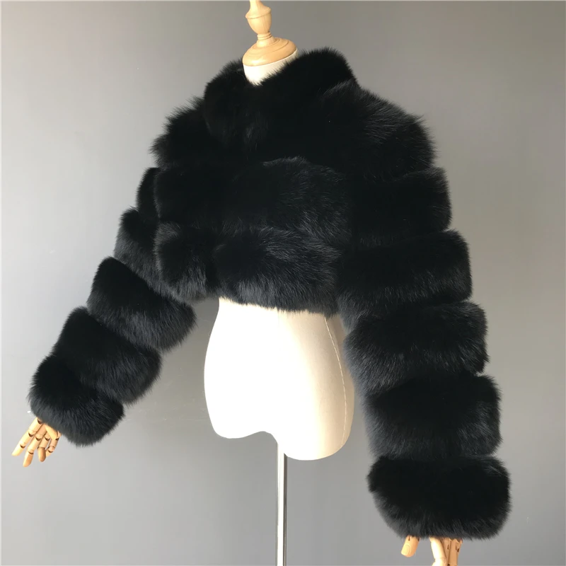 Роскошное Женское пальто из натурального Лисьего меха, короткий стиль, длинные рукава, высокая мода, женская куртка из натурального меха