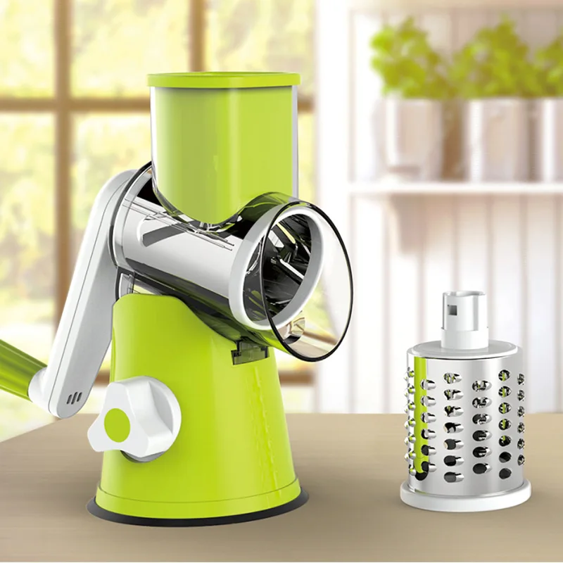 Manual Vegetable Cutter Round Mandoline Slicer Potato Carrot Grater Slicer with 3 Stainless Steel Chopper Blades Kitchen Tool