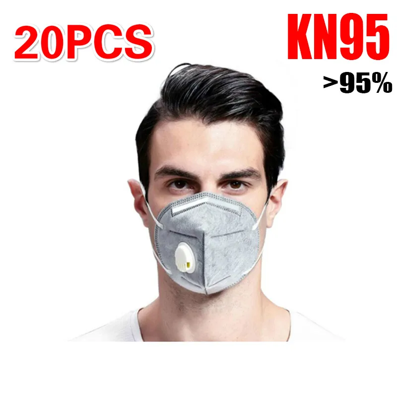 

20PCS KN95 Mask With Breathing Valve N95 Masks Protection Face Masks Anti Virus Respirator Valve Mask Face Mouth Dust PM2.5 Mask