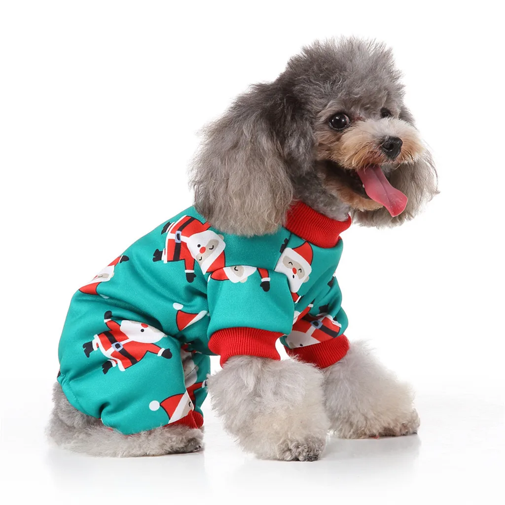 Pet Dog Clothes Jumpsuit Christmas Dog Pajamas Pet Cat Dog Santa Claus Print Vest Sweater Winter Warm Clothing Christmas costume