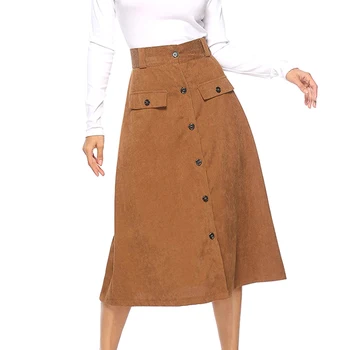 

European And American Women'S Autumn And Winter Skirts Button Wild Fake Pocket A-Line Skirt
