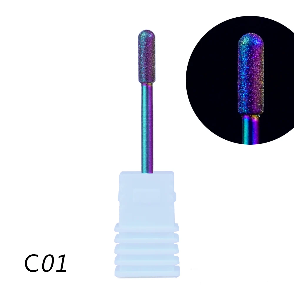 20 тиб Алмазная фреза для ногтей сверла Радужное покрытие карбида кутикулы фреза электрическая шлифовальная машина для маникюра педикюра - Цвет: 01