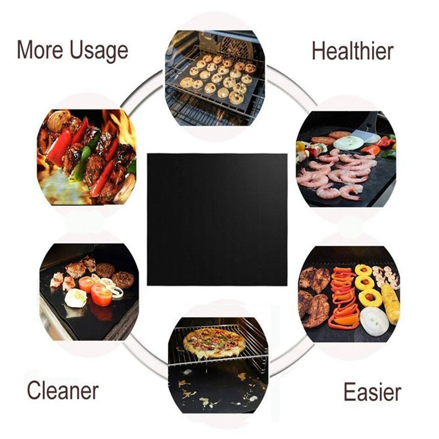 2pcs Non-stick BBQ Grill Mat Baking Mat Teflon Cooking Grilling Sheet Heat Resistance Easily Cleaned Kitchen Tools
