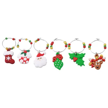 

6Pcs/Set Christmas Wine Glass Decoration Charms Party Cup Ring Table Decor Xmas Tree Snowman Pendants Ring