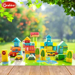 Onshine 62 зерна баррель город движения сцены строительные блоки деревянные образовательные силы дети большие части деревянная игрушка