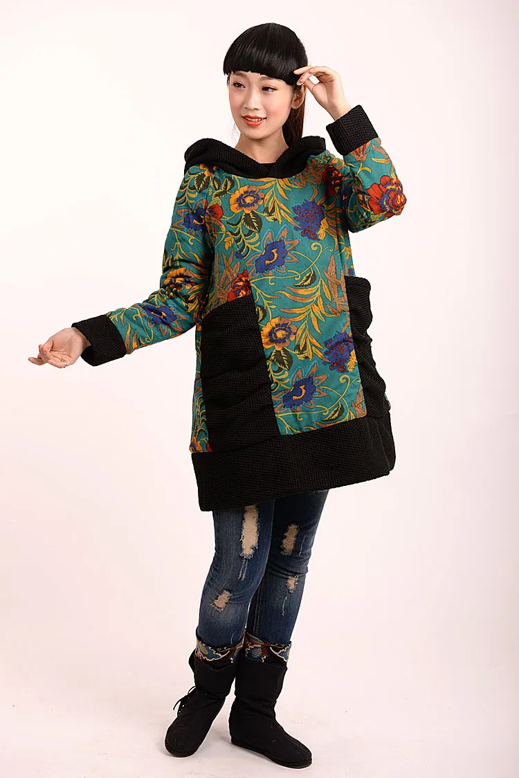 

Special Offer Not Long Sweater Cotton-padded Clothes Floral-Print Origional Cotton Linen Ethnic-Style WOMEN'S Dress Winter Casca